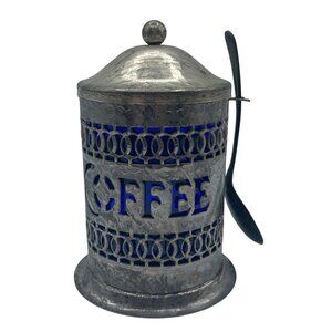VTG Silver Plated Coffee Canister Plastic Insert With Spoon Decor